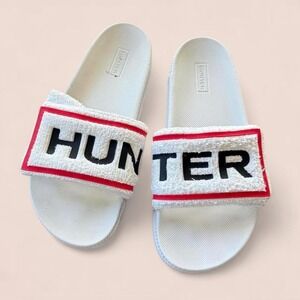Hunter Slides Women's US 6 White Logo Terry Strap Sandals